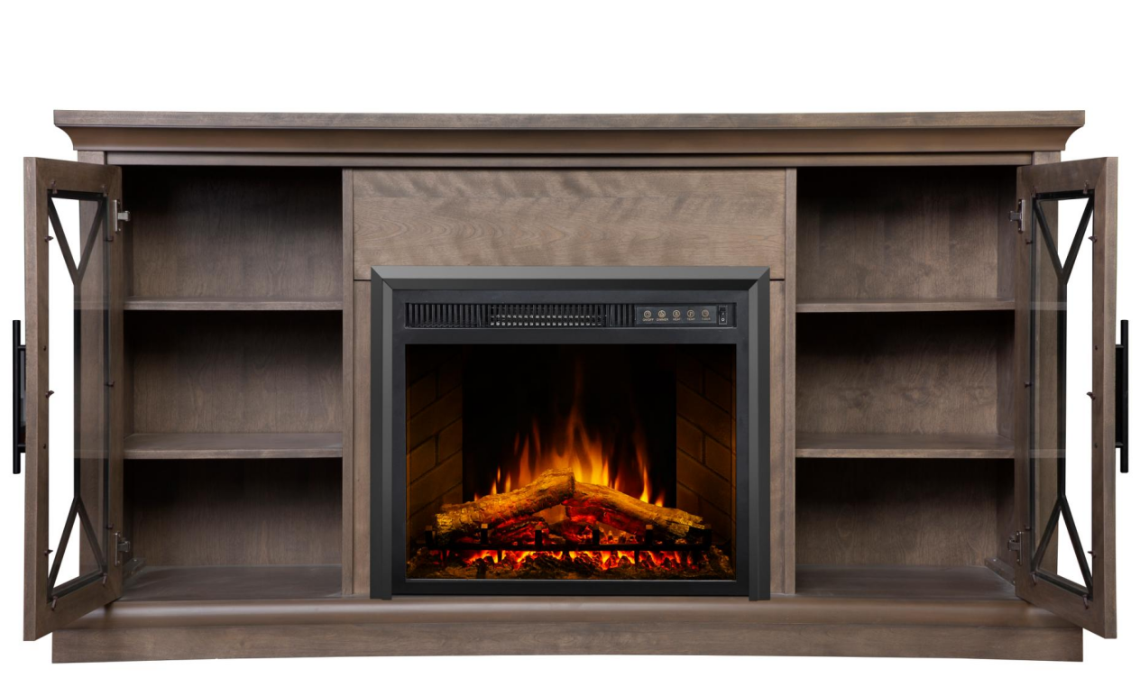 Fireplace Mantels Classical Wooden TV Stand Electric Fireplace with 34" Fireplace Insert Entertainment Center WF718 Light Brown - ছবি 4