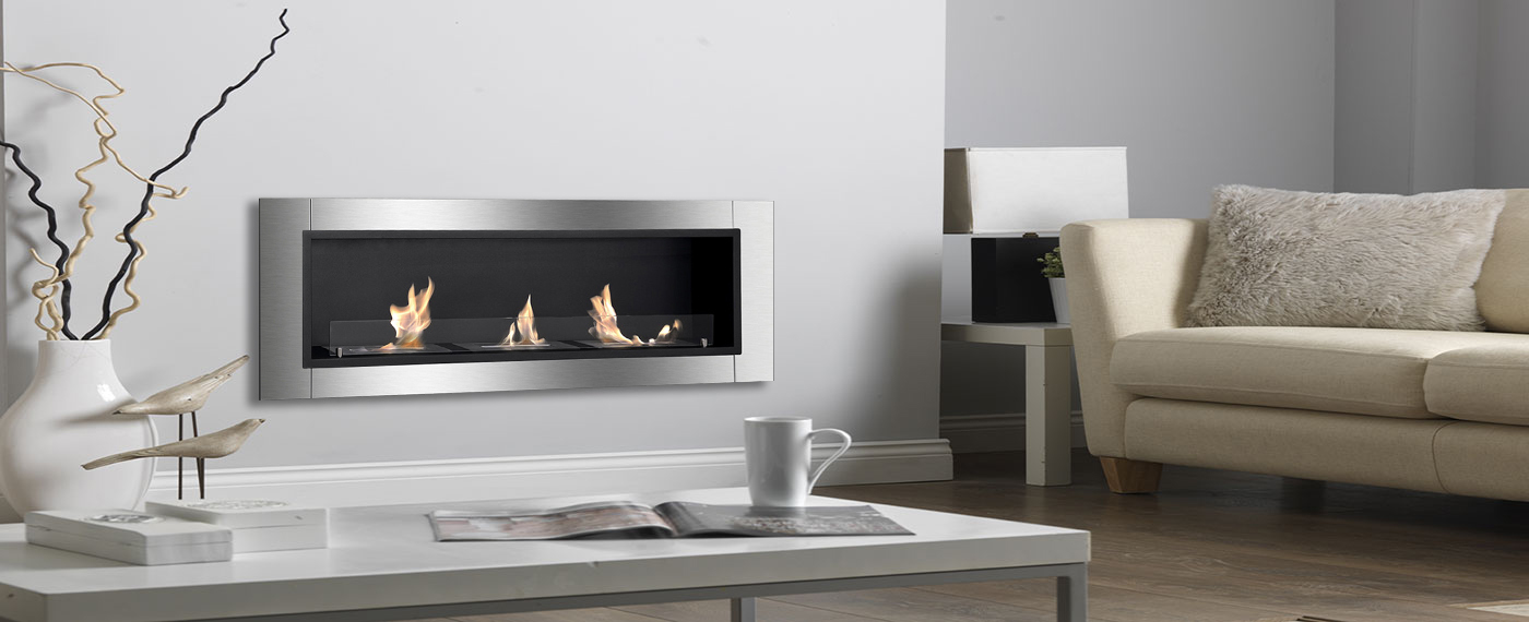 Wall-mounted fireplace in living room