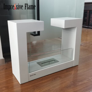 Impressive Flame White Freestanding Fireplace Bio Ethanol Stove Alcohol Burning VOG14