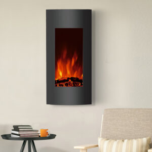 EFA530-10F Vertical Wall-Mounted Electric Fireplace | Curved Glass, Top Airflow, 2000W Heating Black
