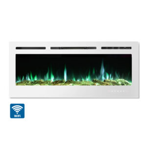 Impressive Flame 42” White Wi-Fi Smart Touch-sensitive Control Built-in & Wall Electric Fireplace EFG-1342TCL