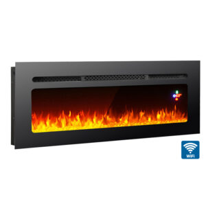Impresionante Flame 42” Negro Wi-Fi Smart Classic Incorporado & Chimenea Eléctrica de Pared EFG-1342