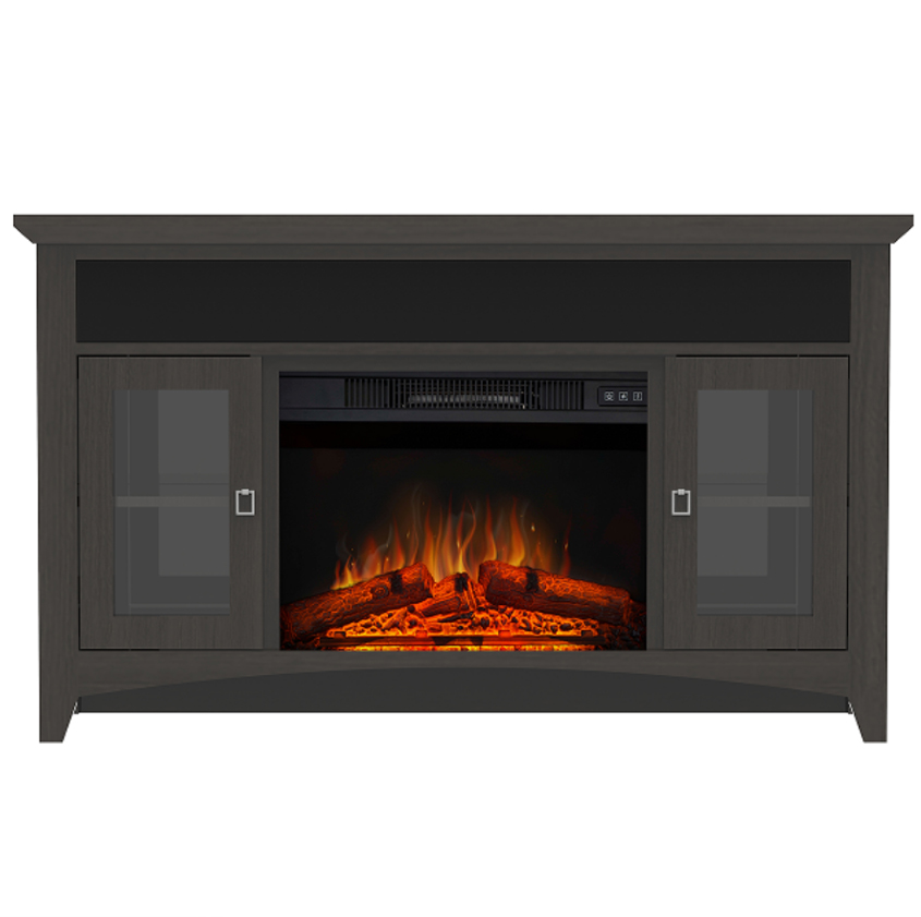 Impressive Flame Electric Fireplace TV Stand with Glass Door Cabinets, Modern Grey Entertainment Center WF521