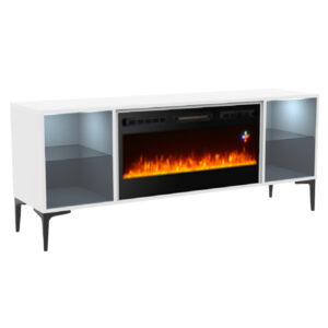 Impressive Flame Scandinavian Low-Profile TV Stand with Fireplace, White Entertainment Center with Metal Legs WFG36-TV17