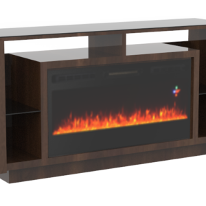 Impressive Flame Modern Walnut TV Console with Floating Glass Top, Open Display Shelving & Smart Fireplac WFG36-TV18