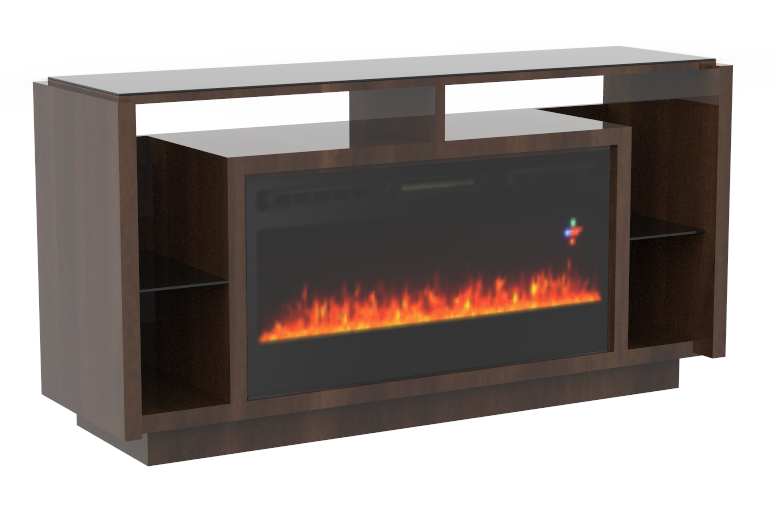 Impressive Flame Modern Walnut TV Console with Floating Glass Top, Open Display Shelving & Smart Fireplac WFG36-TV18