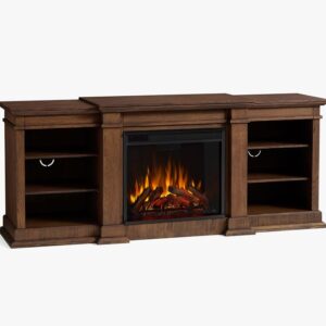 Impressive Flame Electric Fireplace Heater TV Stand Entertainment Center with Bookshelves WF723 Brown