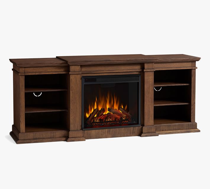 Impressive Flame Electric Fireplace Heater TV Stand Entertainment Center with Bookshelves WF723 Brown
