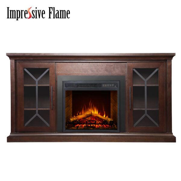 Fireplace Mantels Classical Wooden TV Stand Electric Fireplace with 34" Fireplace Insert Entertainment Center WF718 Red Brown - Image 2