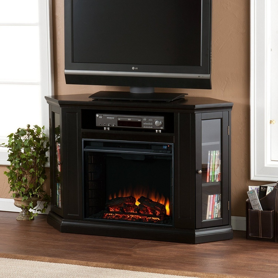 Impressive Flame Corner Fireplace TV Stand Entertainment Center Electric Fireplace WF720 Black