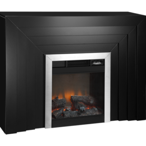 Impressive Flame Modern Black Electric Fireplace with Geometric Mantel WF-633