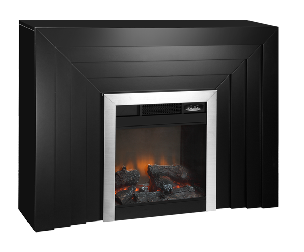 Impressive Flame Modern Black Electric Fireplace with Geometric Mantel WF-633