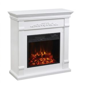 Impressive Flame White Electric Fireplace Mantel with Carved Detail WF-721M