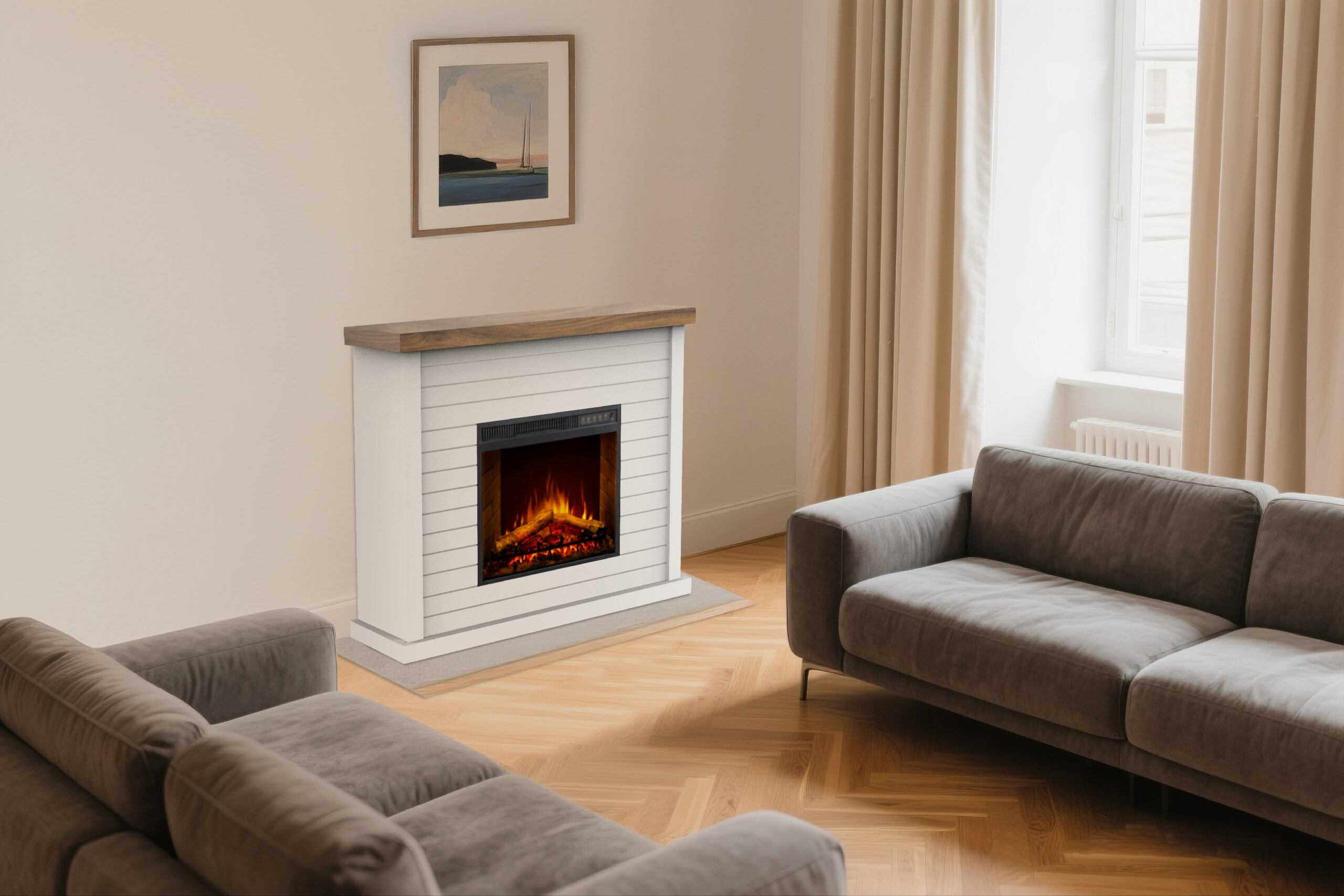 Impressive Flame Farmhouse Electric Fireplace with Shiplap Mantel & 3D Flame WF-2404 - ছবি 4