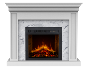 Impressive Flame Marble-Look Electric Fireplace with Classic White Mantel & 3D Flame WF-2515
