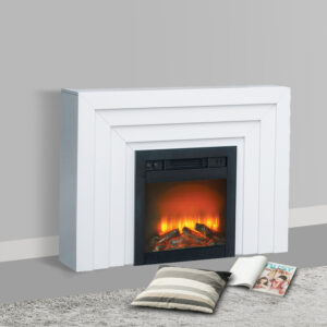 Impressive Flame Modern White Electric Fireplace with Geometric Mantel WF-633