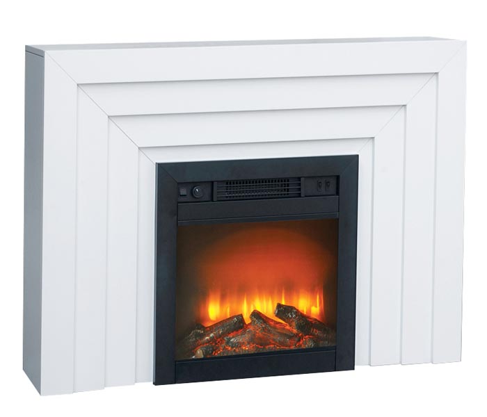 Impressive Flame Modern White Electric Fireplace with Geometric Mantel WF-633 - 画像 3