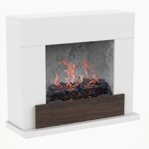 Impressive Flame Modern White Electric Fireplace with Wood Accent WFG-201