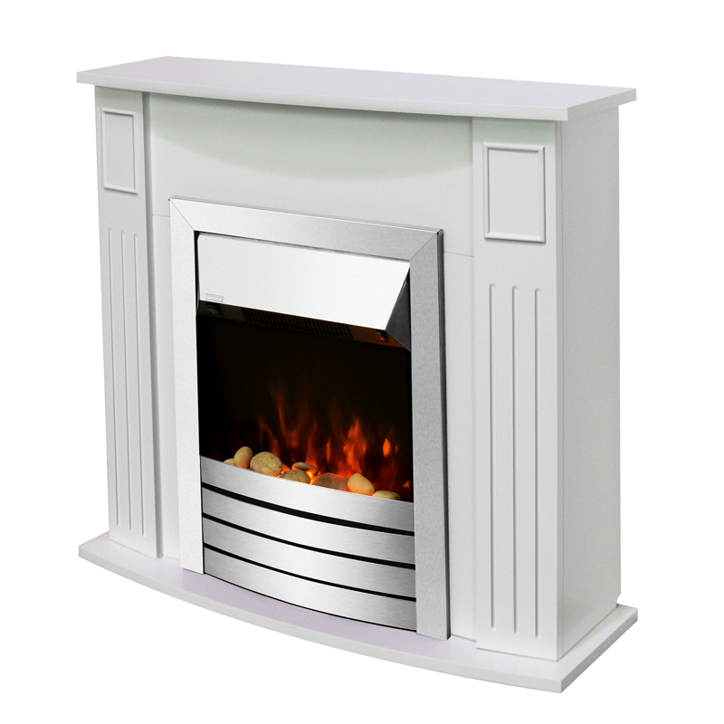 Impressive Flame Curved Front Electric Fireplace with White Mantel WFS-122 - Image 4